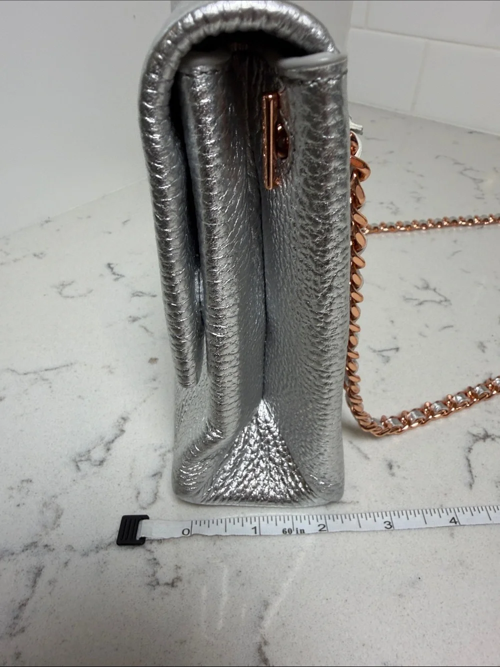 NWT Ted Baker London Parson Pebbled Metallic Silver Leather Crossbody Bag